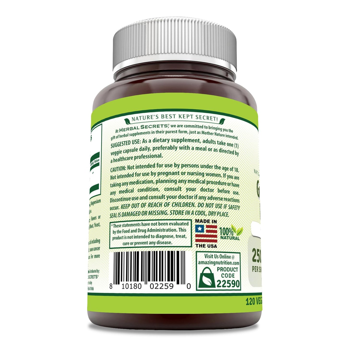 Herbal Secrets Grapeseed Extract Supplement - 250 mg, 120 Veggie Capsules, USA Made