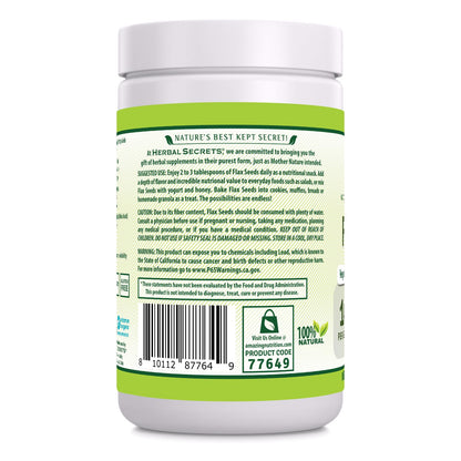 Herbal Secrets Organic Whole Flax Seeds Supplement – 14 g per Serving, 1 lb | Raw Vegan, Non-GMO, Gluten-Free, Made in USA