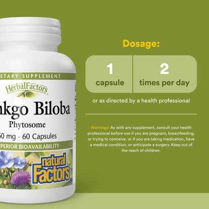 HerbalFactors Ginkgo Biloba Phytosome – Circulation & Brain Health, 60 Caps