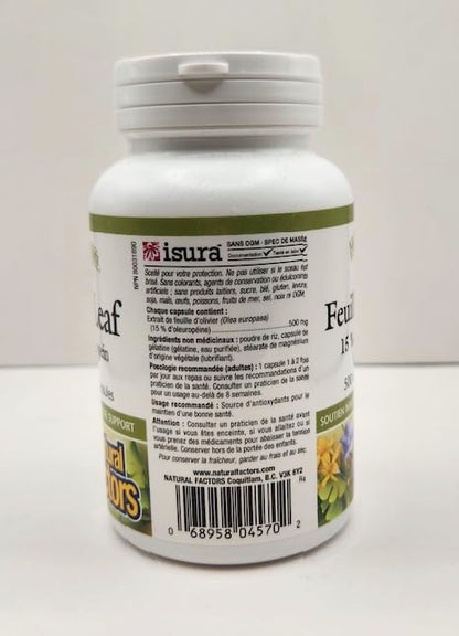 HerbalFactors by Natural Factors - Olive Leaf 500 mg | Natural Wellness Formula | 90 Capsules