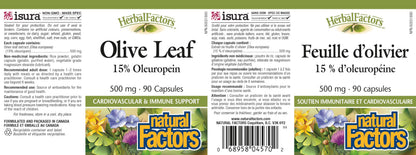 HerbalFactors by Natural Factors - Olive Leaf 500 mg | Natural Wellness Formula | 90 Capsules