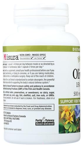 HerbalFactors Olive Leaf 500 mg | Natural Factors – Natural Wellness Formula, 60 Capsules