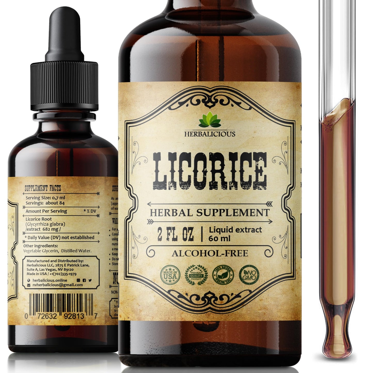 HERBALICIOUS Licorice Root Extract – Organic Liquid Herbal Extract, 2 oz | Vegan, Non-GMO, Gluten-Free