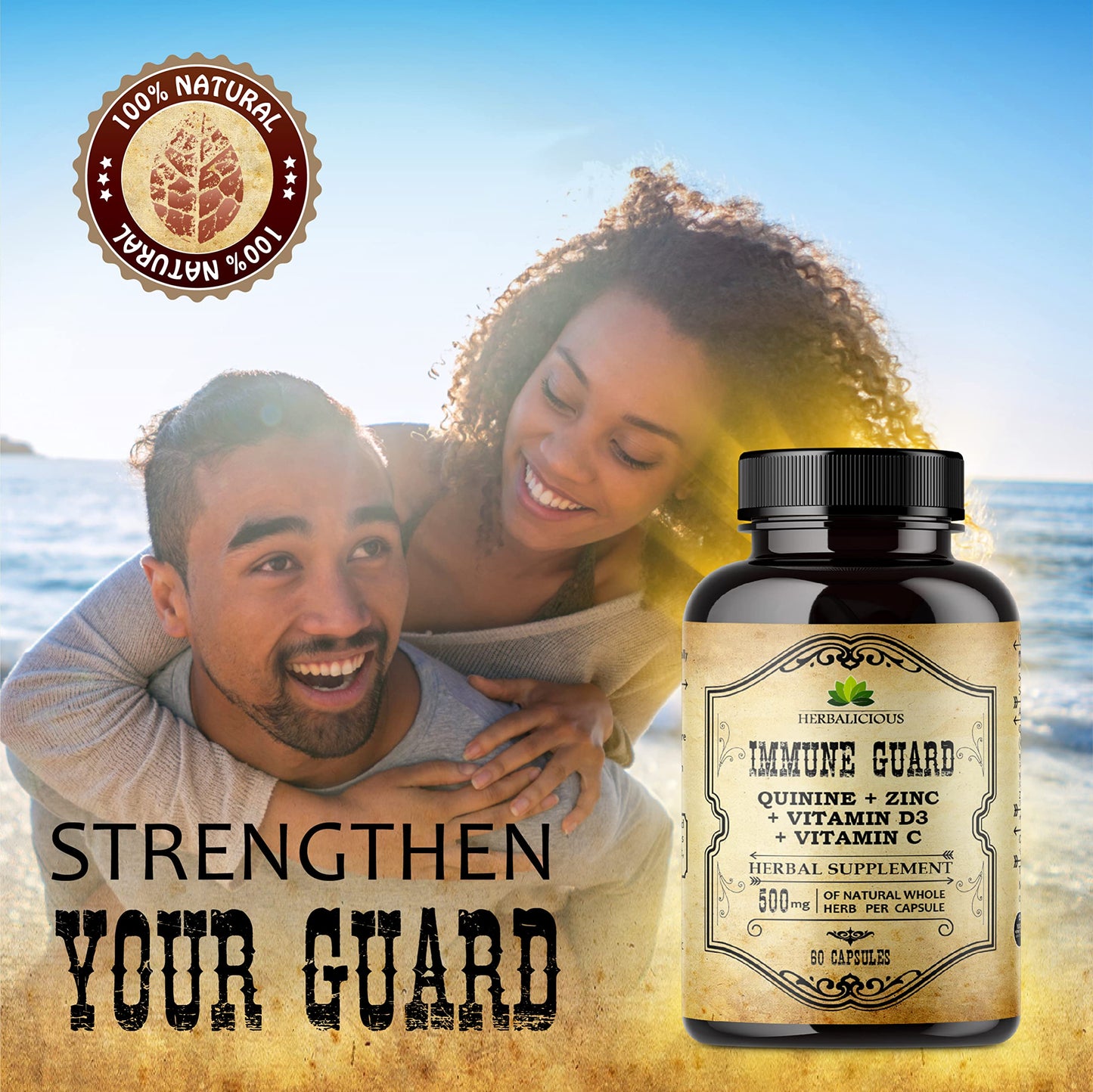 HERBALICIOUS Quinine Immune Guard | Quinine Capsules with Vitamin C, D3 & Zinc – 60 Capsules