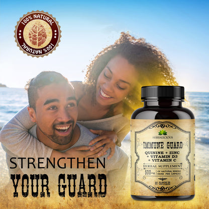 HERBALICIOUS Quinine Immune Guard | Quinine Capsules with Vitamin C, D3 & Zinc – 60 Capsules