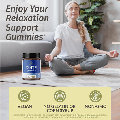 HERBAMAMA 5-HTP Gummies – 200mg Calm & Relaxation | Vegan, Non-GMO Blueberry (90)