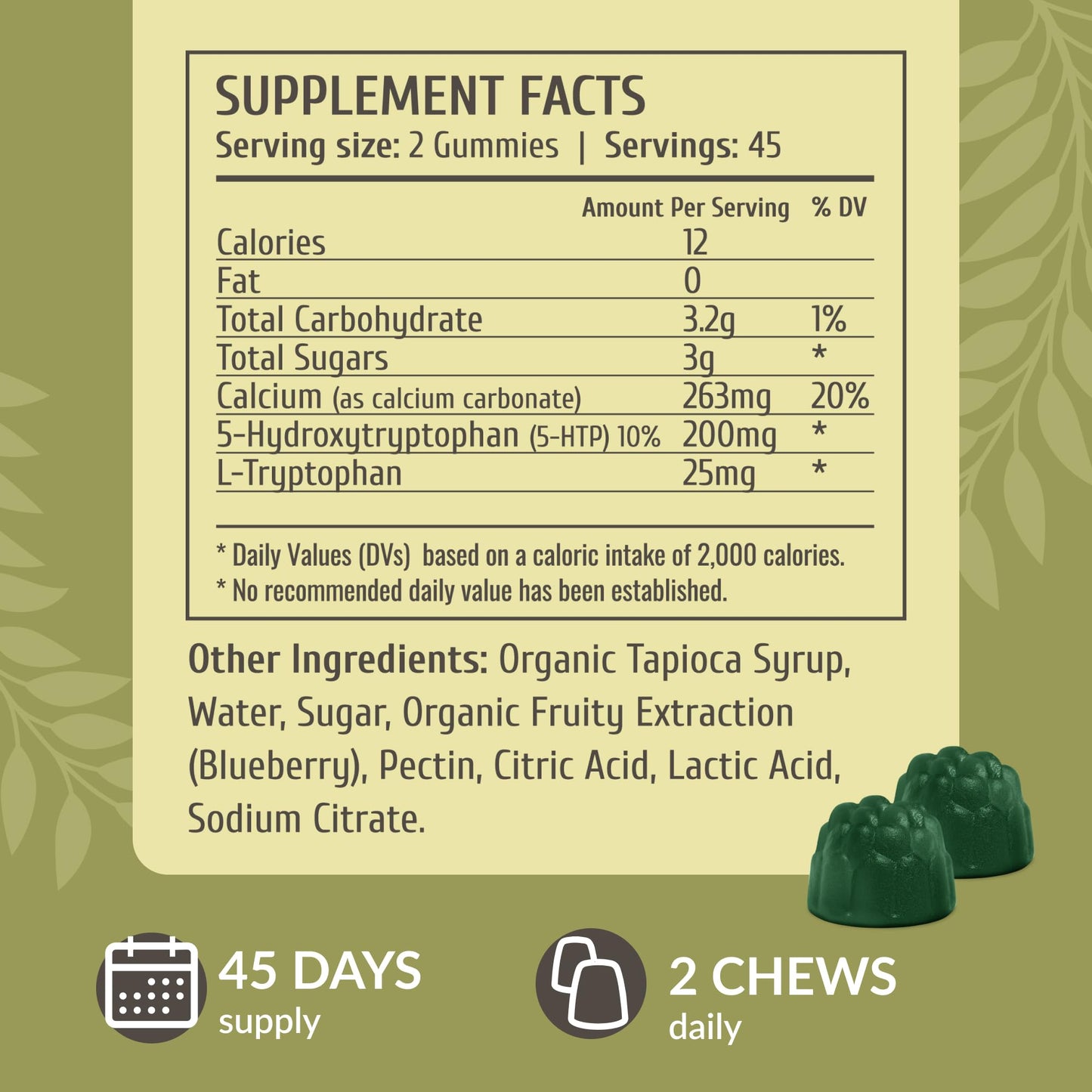 HERBAMAMA 5-HTP Gummies – 200mg Calm & Relaxation | Vegan, Non-GMO Blueberry (90)