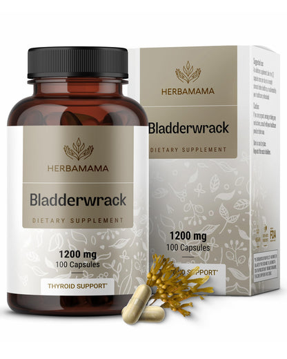 HERBAMAMA Bladderwrack Capsules - 1200mg, Vegan & Non-GMO Iodine Source
