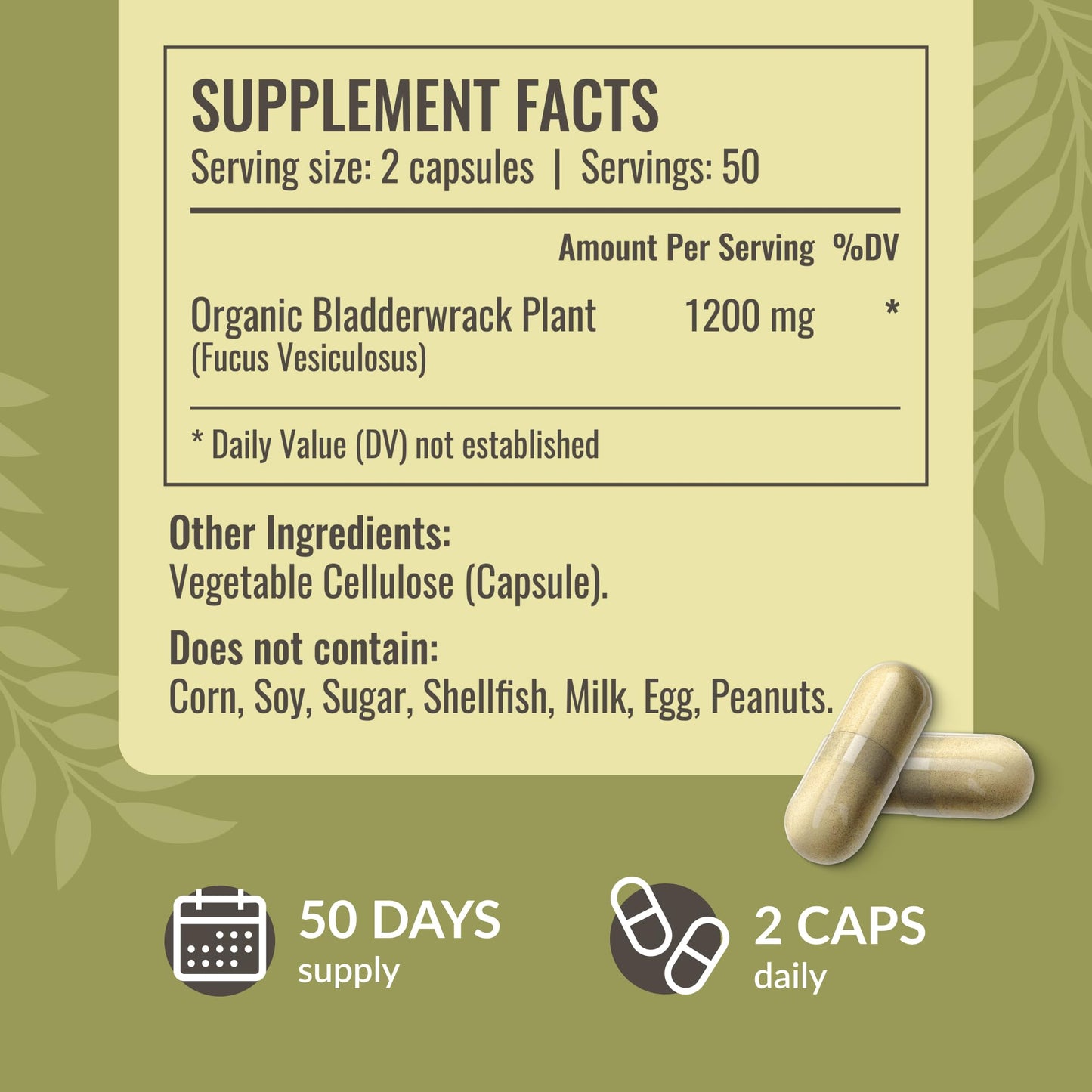 HERBAMAMA Bladderwrack Capsules - 1200mg, Vegan & Non-GMO Iodine Source