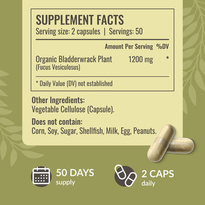 HERBAMAMA Bladderwrack Capsules - 1200mg, Vegan & Non-GMO Iodine Source