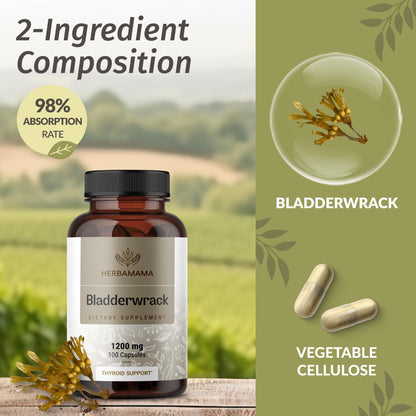 HERBAMAMA Bladderwrack Capsules - 1200mg, Vegan & Non-GMO Iodine Source