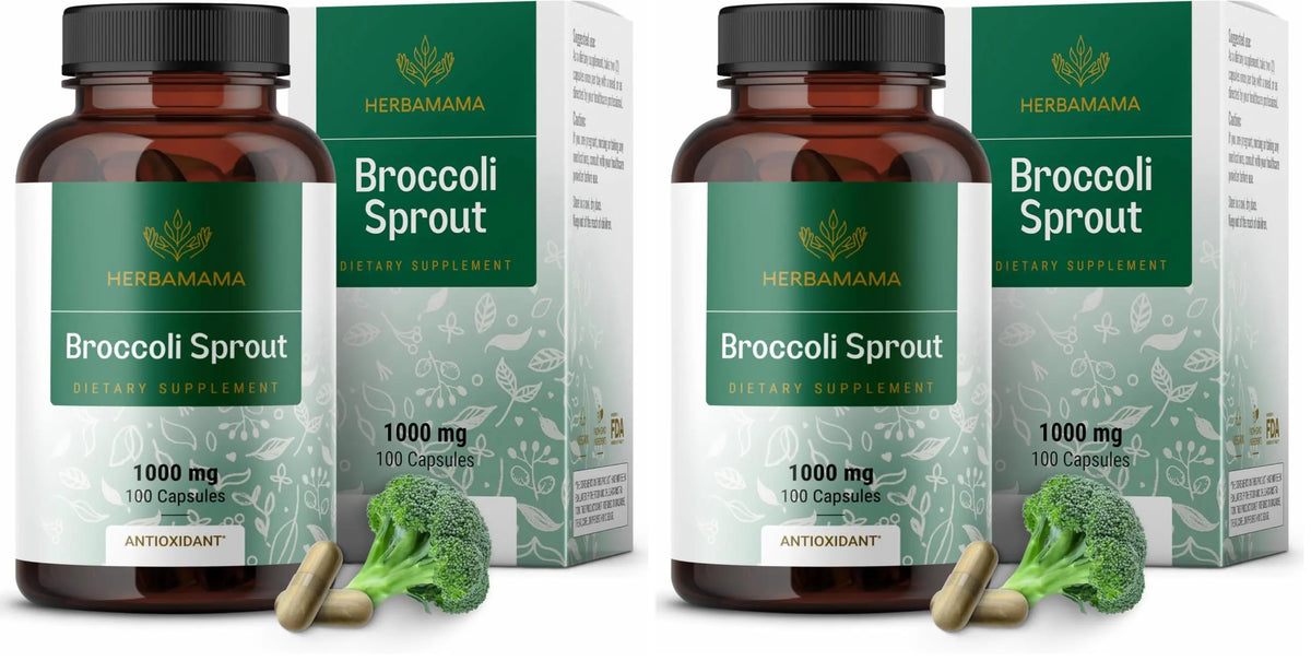 HERBAMAMA Broccoli Sprouts Capsules – 1000mg Broccoli Sprout Extract, Vegan & Non-GMO | Immune & Antioxidant Support (Pack of 2) BritishVita | Premium UK Vitamins & Wellness Supplements