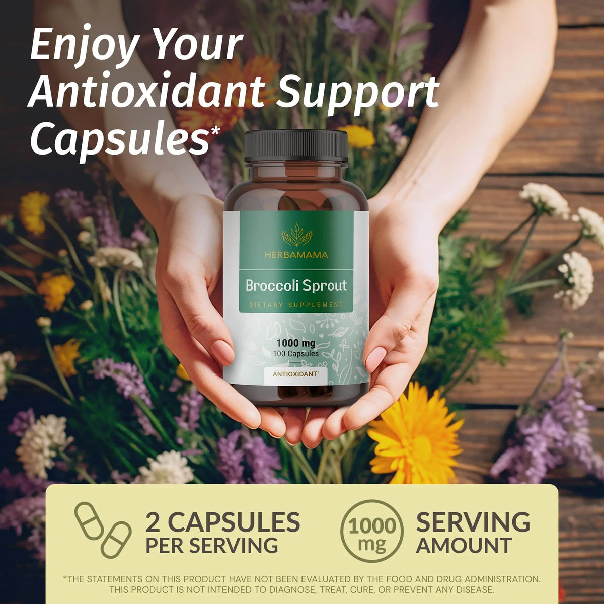 HERBAMAMA Broccoli Sprouts Capsules – 1000mg Broccoli Sprout Extract, Vegan & Non-GMO | Immune & Antioxidant Support (Pack of 2) BritishVita | Premium UK Vitamins & Wellness Supplements