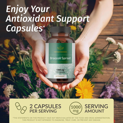 HERBAMAMA Broccoli Sprouts Capsules – 1000mg Broccoli Sprout Extract, Vegan & Non-GMO | Immune & Antioxidant Support (Pack of 2) BritishVita | Premium UK Vitamins & Wellness Supplements