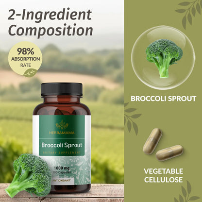 HERBAMAMA Broccoli Sprouts Capsules – 1000mg Broccoli Sprout Extract, Vegan & Non-GMO | Immune & Antioxidant Support (Pack of 2) BritishVita | Premium UK Vitamins & Wellness Supplements