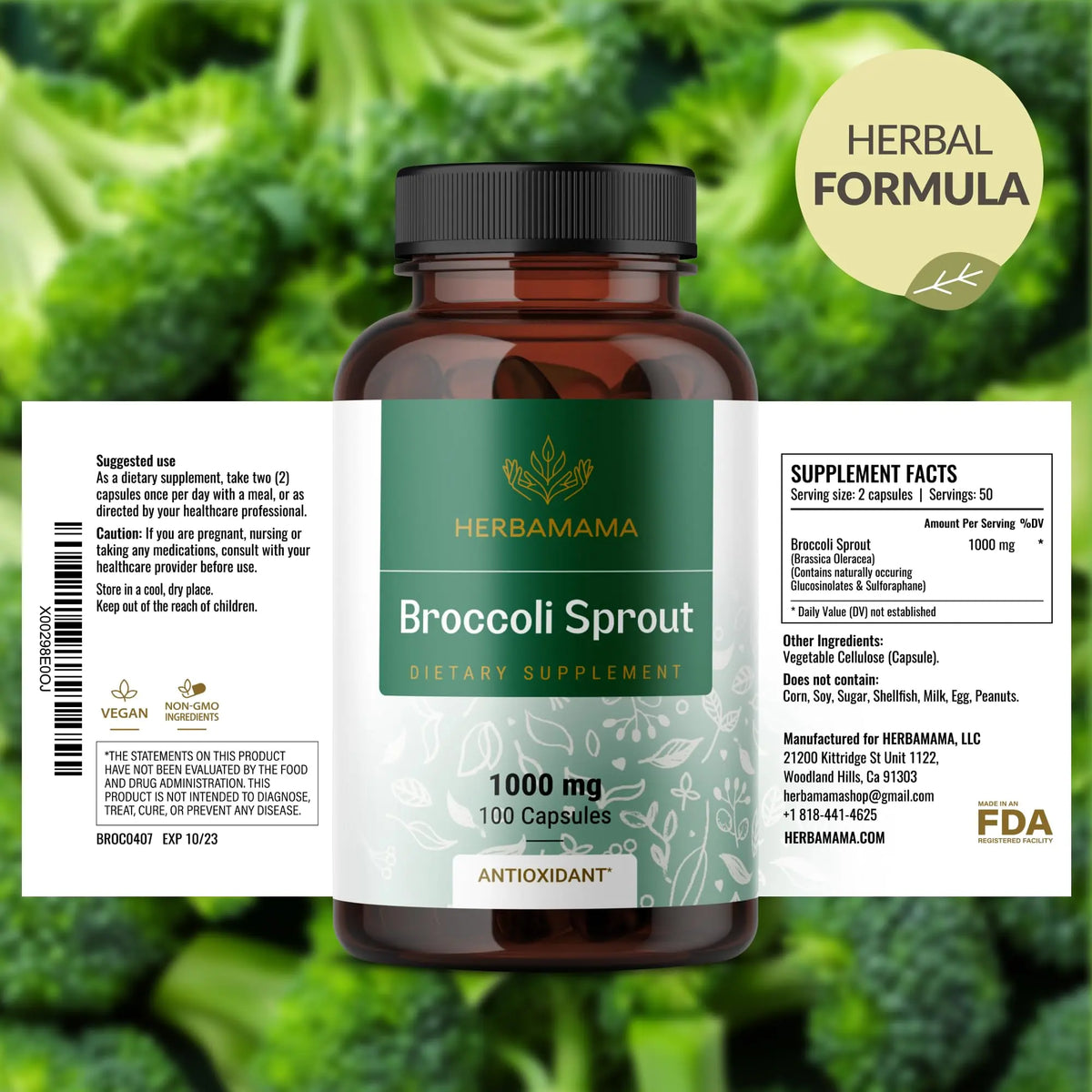 HERBAMAMA Broccoli Sprouts Capsules – 1000mg Broccoli Sprout Extract, Vegan & Non-GMO | Immune & Antioxidant Support (Pack of 2) BritishVita | Premium UK Vitamins & Wellness Supplements