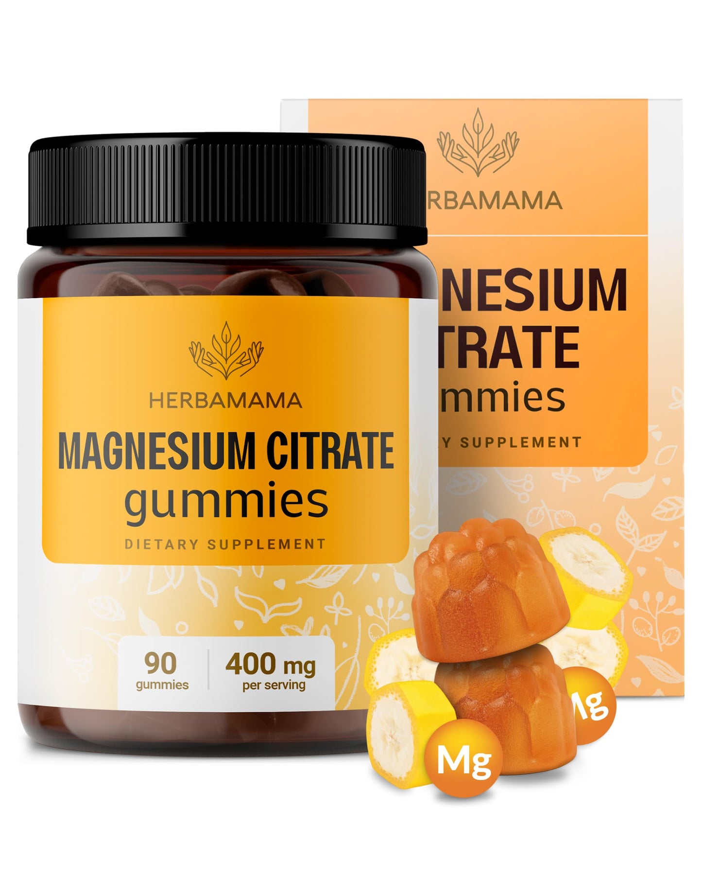 Herbamama Calm Magnesium Gummies - 400mg | Vegan & Non-GMO | Banana Flavor