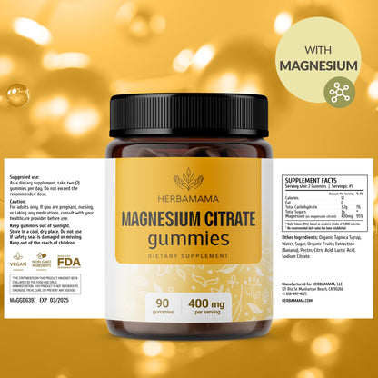 Herbamama Calm Magnesium Gummies - 400mg | Vegan & Non-GMO | Banana Flavor