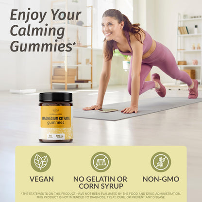 HERBAMAMA Calm Magnesium Gummies - 400mg Magnesium Citrate, Vegan & Non-GMO