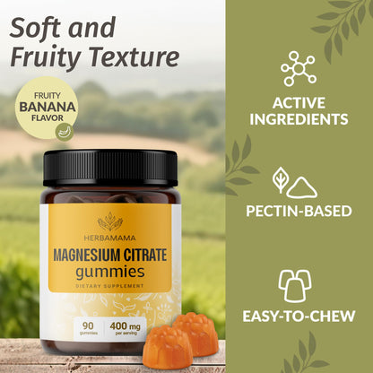 HERBAMAMA Calm Magnesium Gummies - 400mg Magnesium Citrate, Vegan & Non-GMO