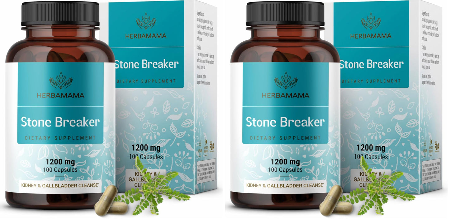 HERBAMAMA Chanca Piedra 1200mg – Kidney Stone Breaker, Gallbladder & Urinary Support (Pack of 2) – Vegan, Non-GMO