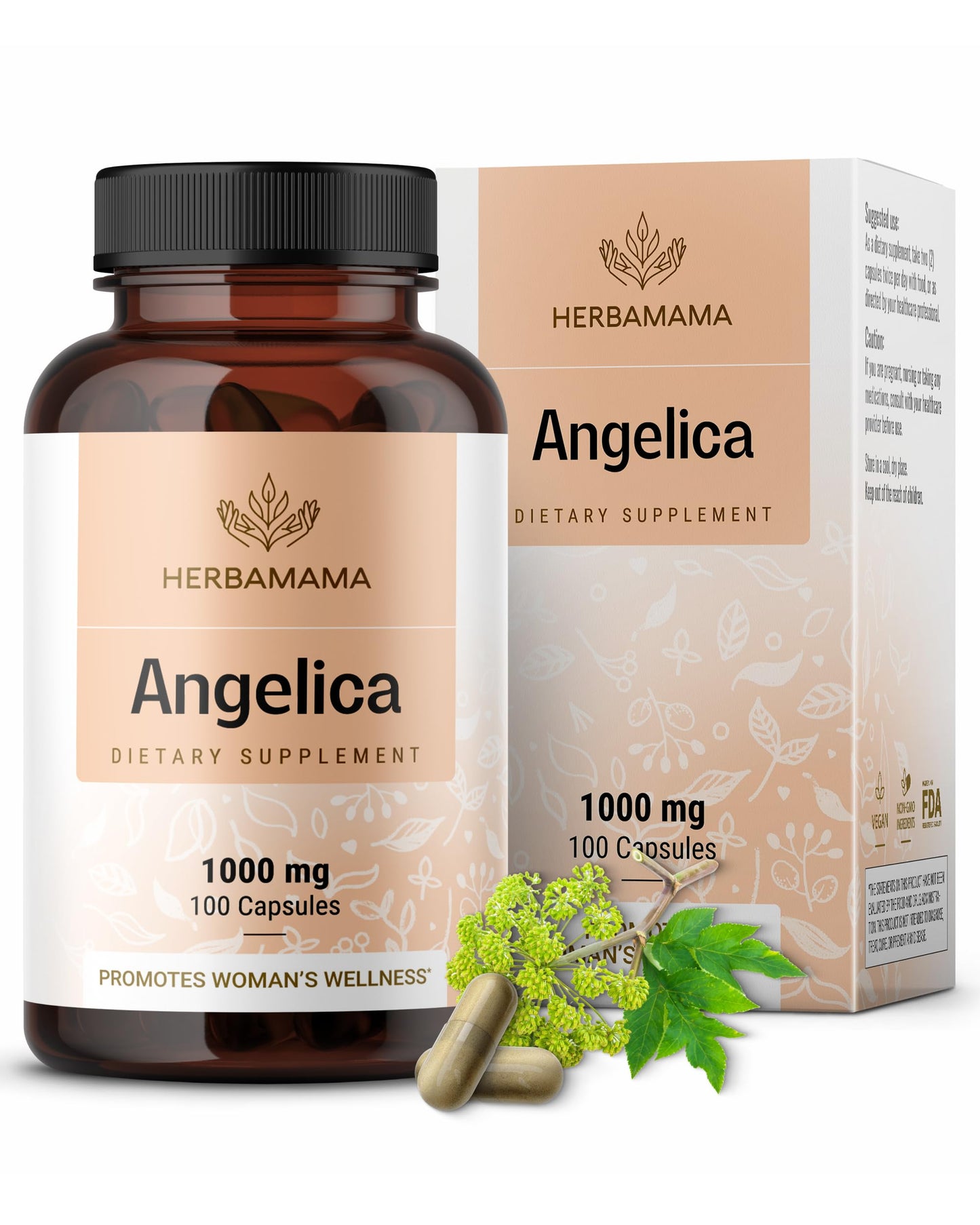 HERBAMAMA Dong Quai Supplement - 1000mg Angelica Root for Women's Support - Vegan, Non-GMO Capsules