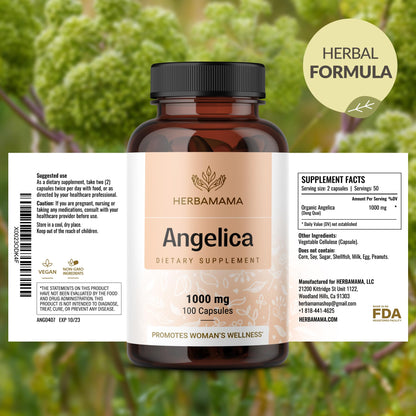 HERBAMAMA Dong Quai Supplement - 1000mg Angelica Root for Women's Support - Vegan, Non-GMO Capsules