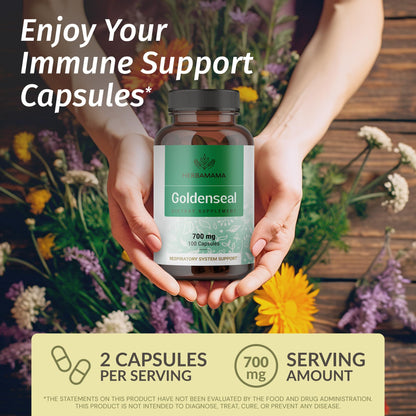 Goldenseal Root Capsules 700mg - Immune & Respiratory Support | Vegan, Non-GMO | Herbamama
