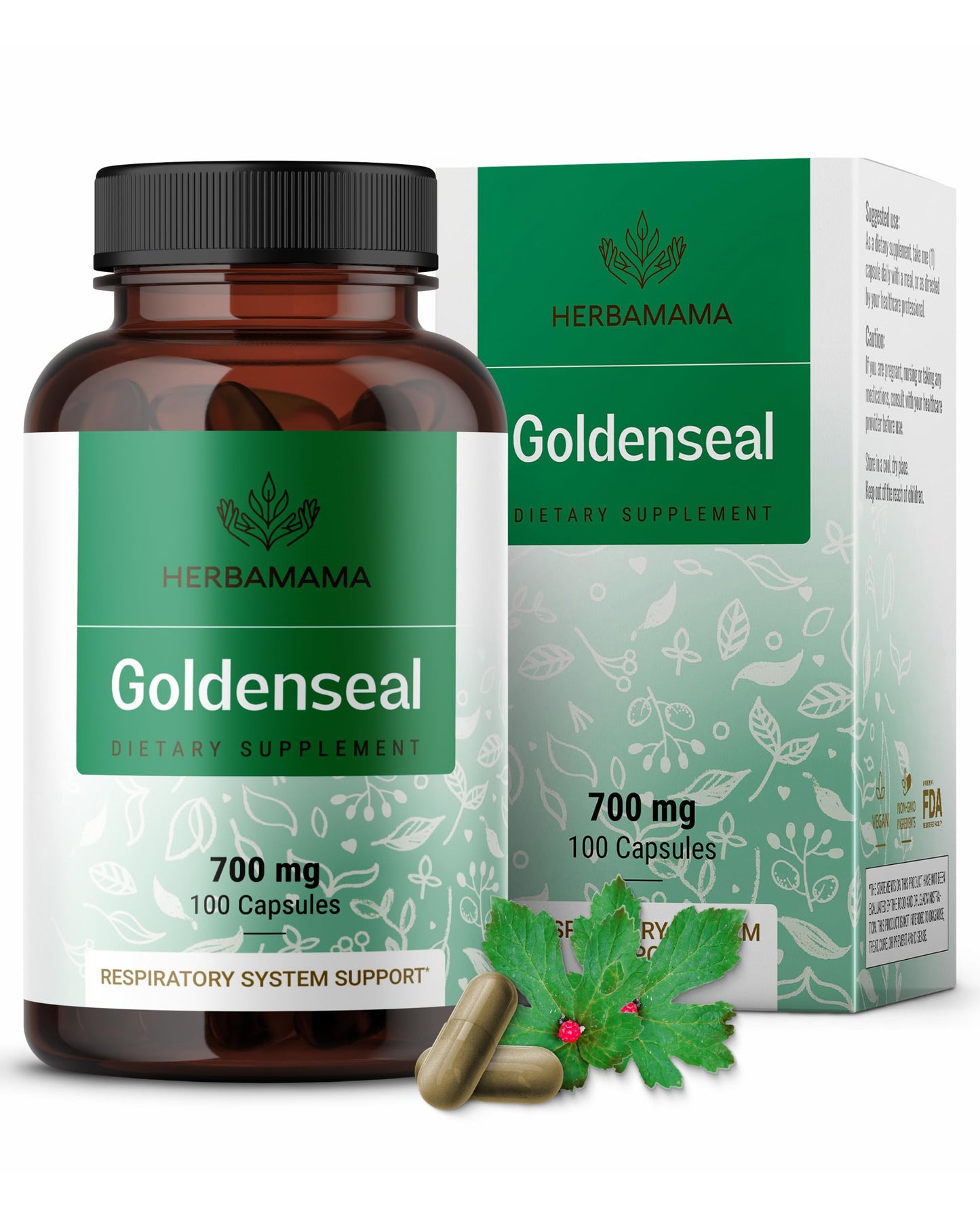 Goldenseal Root Capsules 700mg - Immune & Respiratory Support | Vegan, Non-GMO | Herbamama
