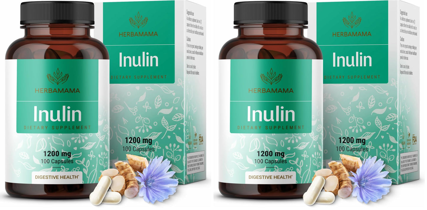 HERBAMAMA Inulin Powder Capsules 1200mg – Digestive Support & Prebiotic Fiber (Pack of 2)