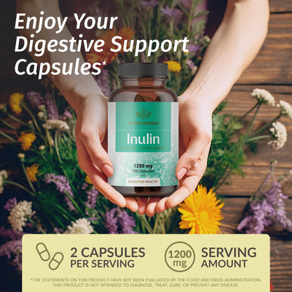 HERBAMAMA Inulin Powder Capsules 1200mg – Digestive Support & Prebiotic Fiber (Pack of 2)