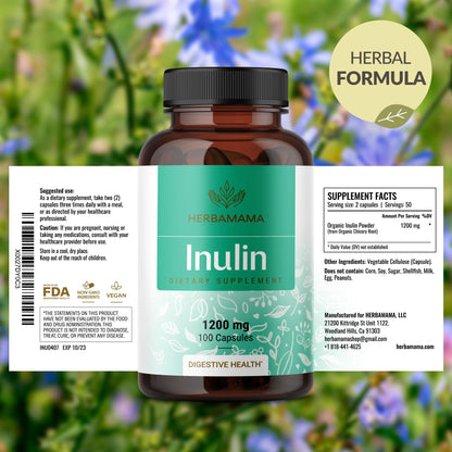 HERBAMAMA Inulin Powder Capsules 1200mg – Digestive Support & Prebiotic Fiber (Pack of 2)