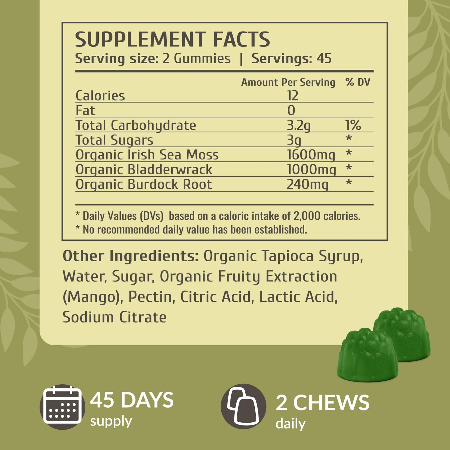 Herbamama Irish Sea Moss Gummies – 1600mg with Bladderwrack & Burdock Root | Vegan, Non-GMO