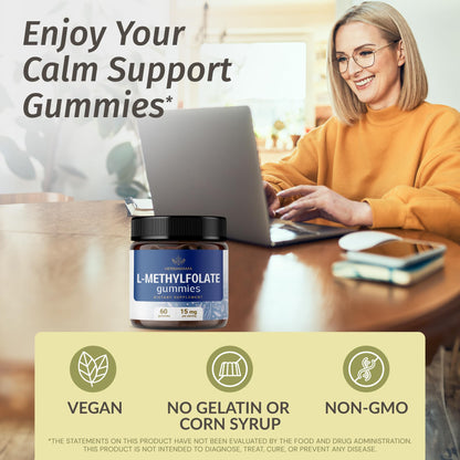 Herbamama L-Methylfolate Gummies 15mg - Calming Brain Support, Vegan & Non-GMO | 60 Blueberry Chews (Pack of 2)