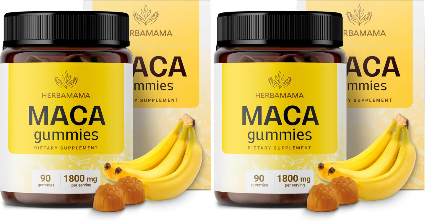 HERBAMAMA Maca Root Gummies - 1800mg Energy Support, Vegan & Non-GMO (Pack of 2)