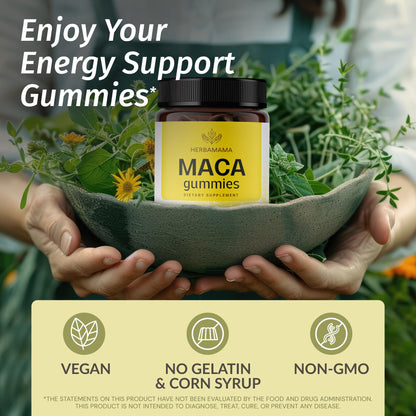 HERBAMAMA Maca Root Gummies - 1800mg Energy Support, Vegan & Non-GMO (Pack of 2)