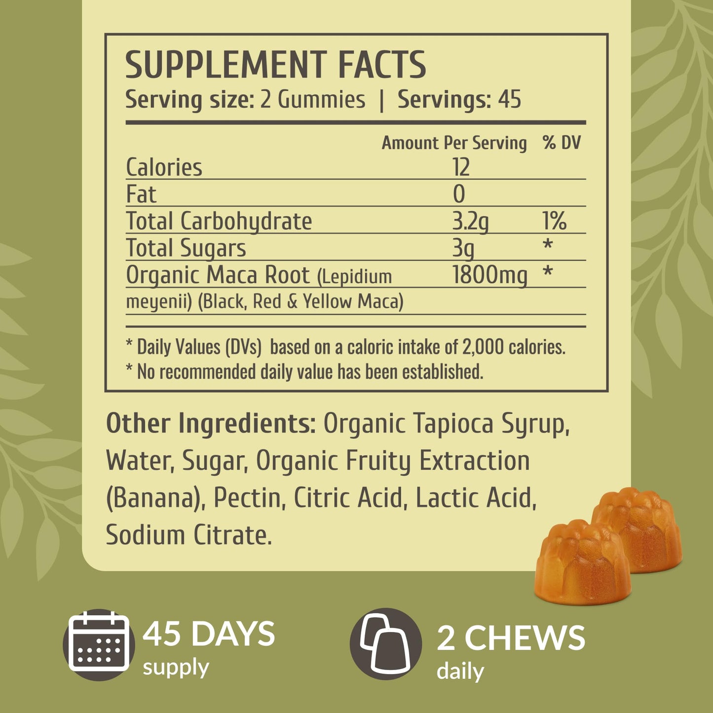 HERBAMAMA Maca Root Gummies - 1800mg Energy Support, Vegan & Non-GMO (Pack of 2)