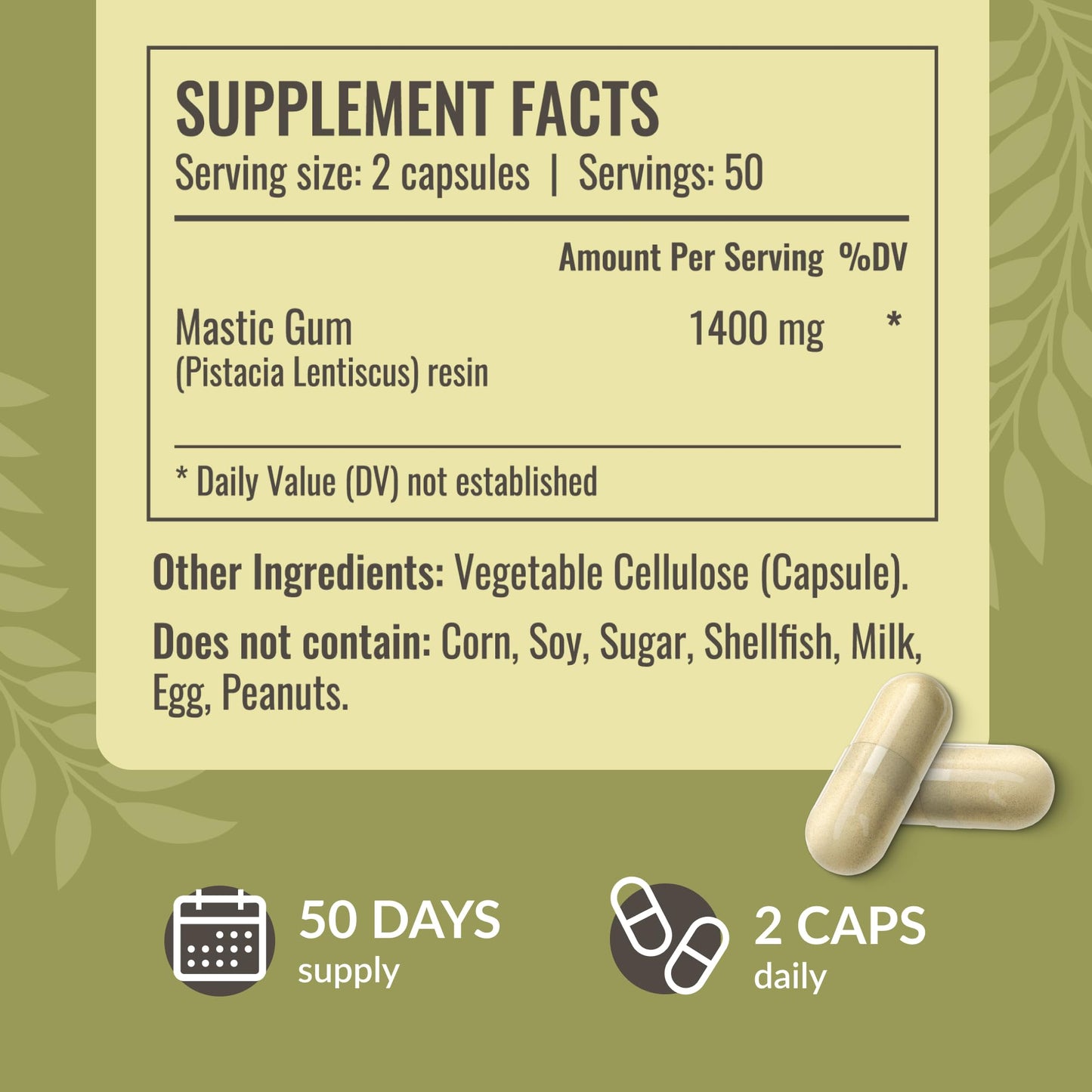 HERBAMAMA Mastic Gum Capsules 1400mg – Digestive Support (Vegan, Non-GMO)