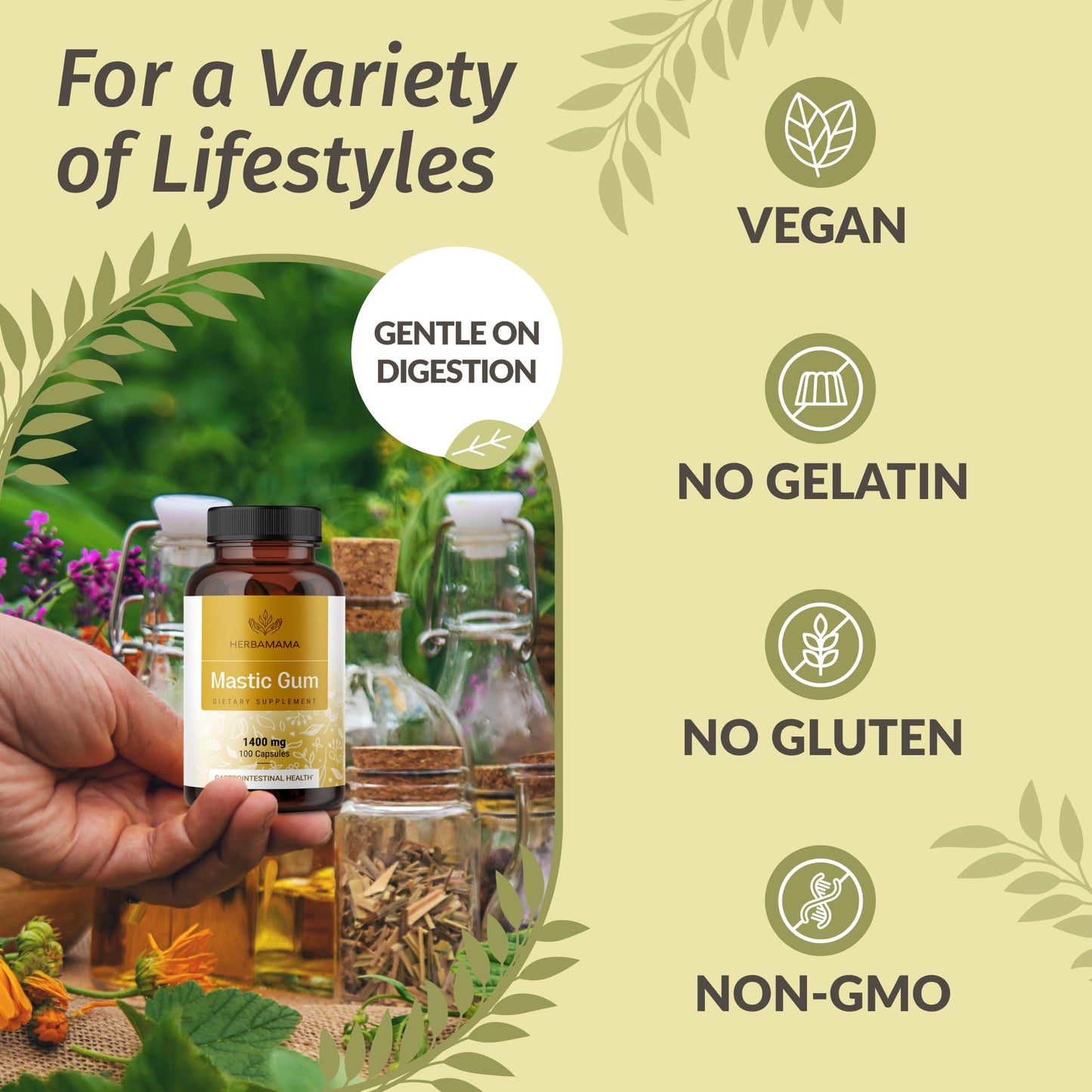 HERBAMAMA Mastic Gum Capsules 1400mg – Digestive Support (Vegan, Non-GMO)