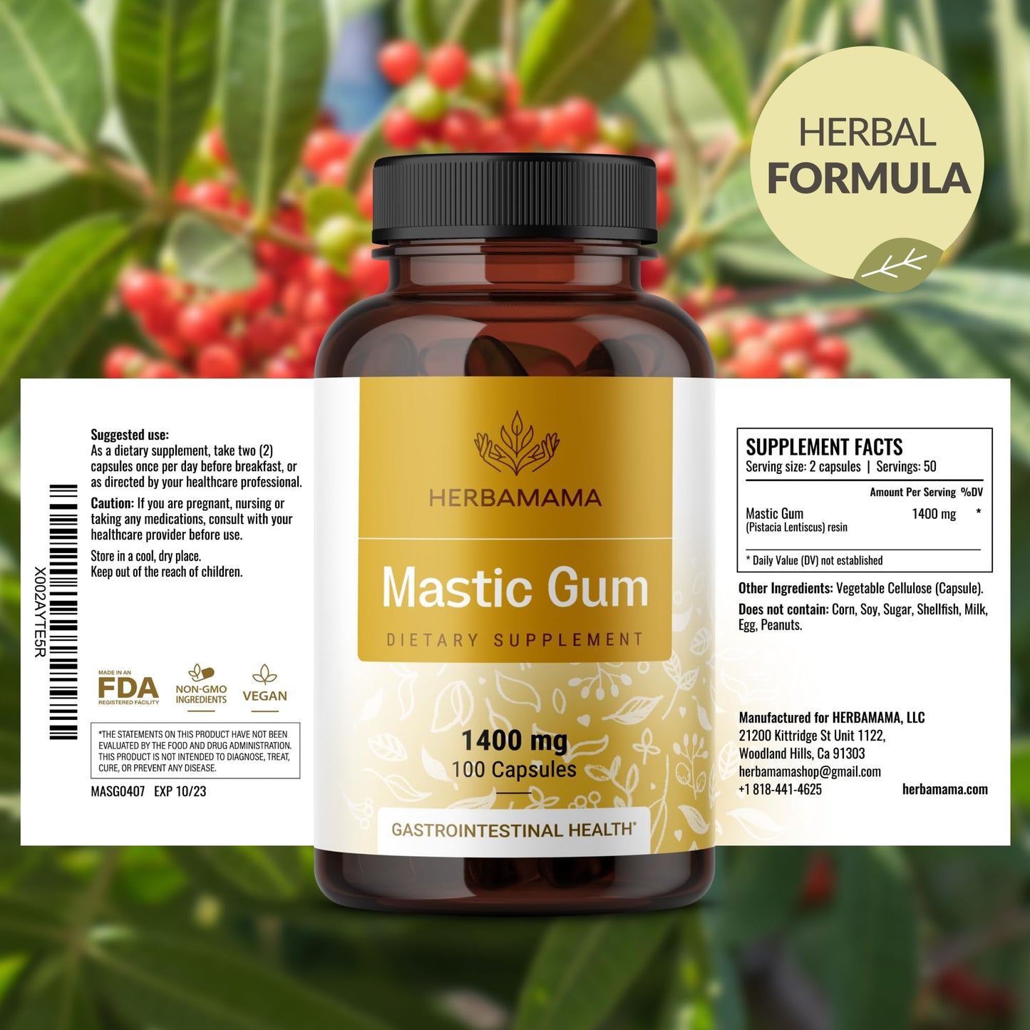 HERBAMAMA Mastic Gum Capsules 1400mg – Digestive Support (Vegan, Non-GMO)