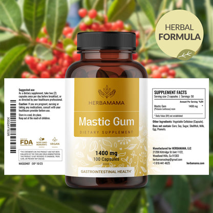 HERBAMAMA Mastic Gum Capsules 1400mg – Digestive Support (Vegan, Non-GMO)
