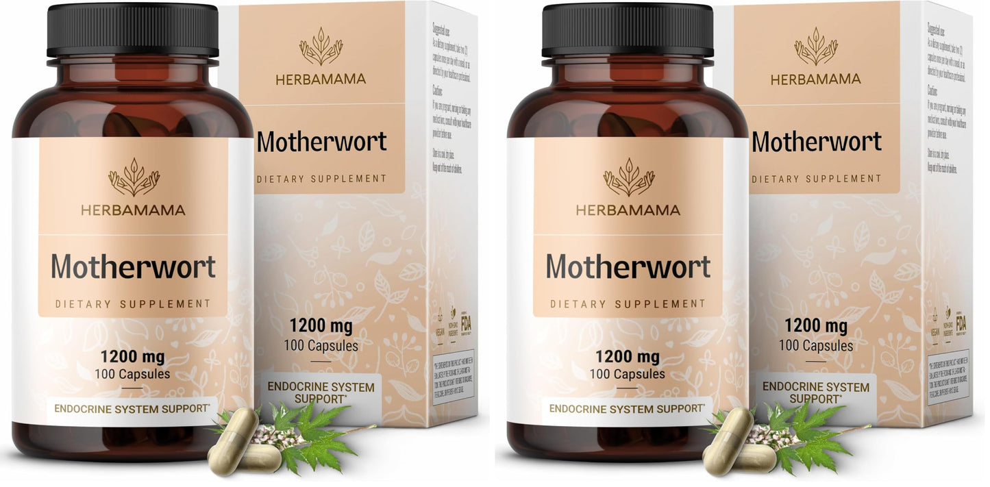 HERBAMAMA Motherwort Capsules 1200mg – Calm & Mood Support for Women | Vegan, Non-GMO