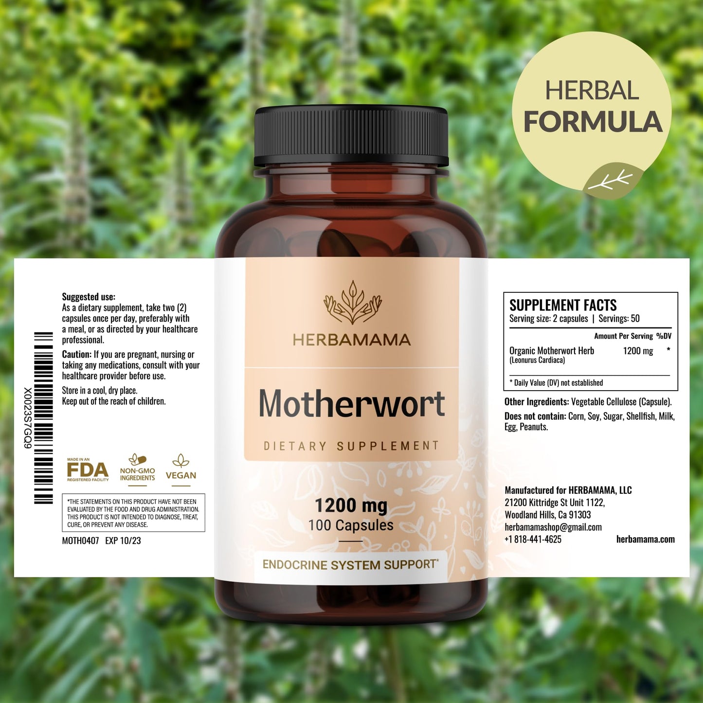HERBAMAMA Motherwort Capsules 1200mg – Calm & Mood Support for Women | Vegan, Non-GMO
