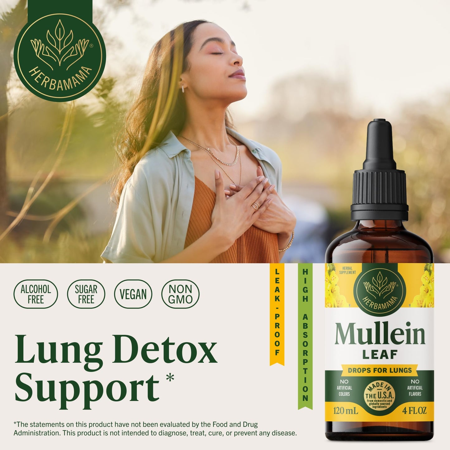 Herbamama Mullein Drops for Lungs - Vegan Lung Cleanse (56-Day Supply)