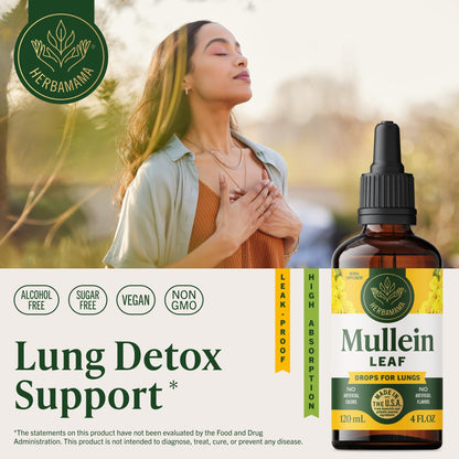 Herbamama Mullein Drops for Lungs - Vegan Lung Cleanse (56-Day Supply)