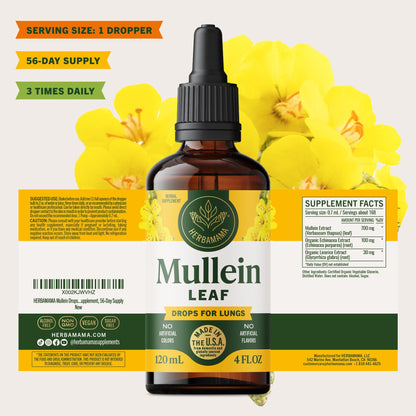 Herbamama Mullein Drops for Lungs - Vegan Lung Cleanse (56-Day Supply)