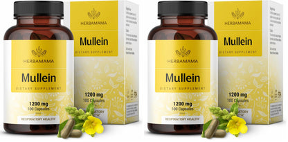 HERBAMAMA Mullein Leaf Capsules - 1200mg Lung Detox Support | Vegan & Non-GMO | Pack of 2