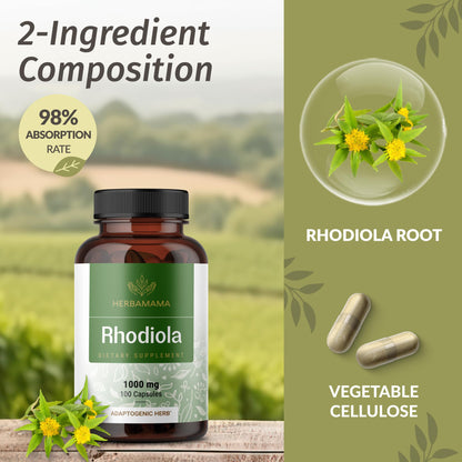 HERBAMAMA Rhodiola Rosea 1000mg – Relaxation, Focus & Brain Support