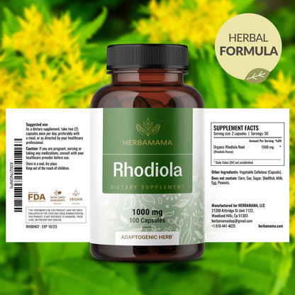 HERBAMAMA Rhodiola Rosea 1000mg – Relaxation, Focus & Brain Support