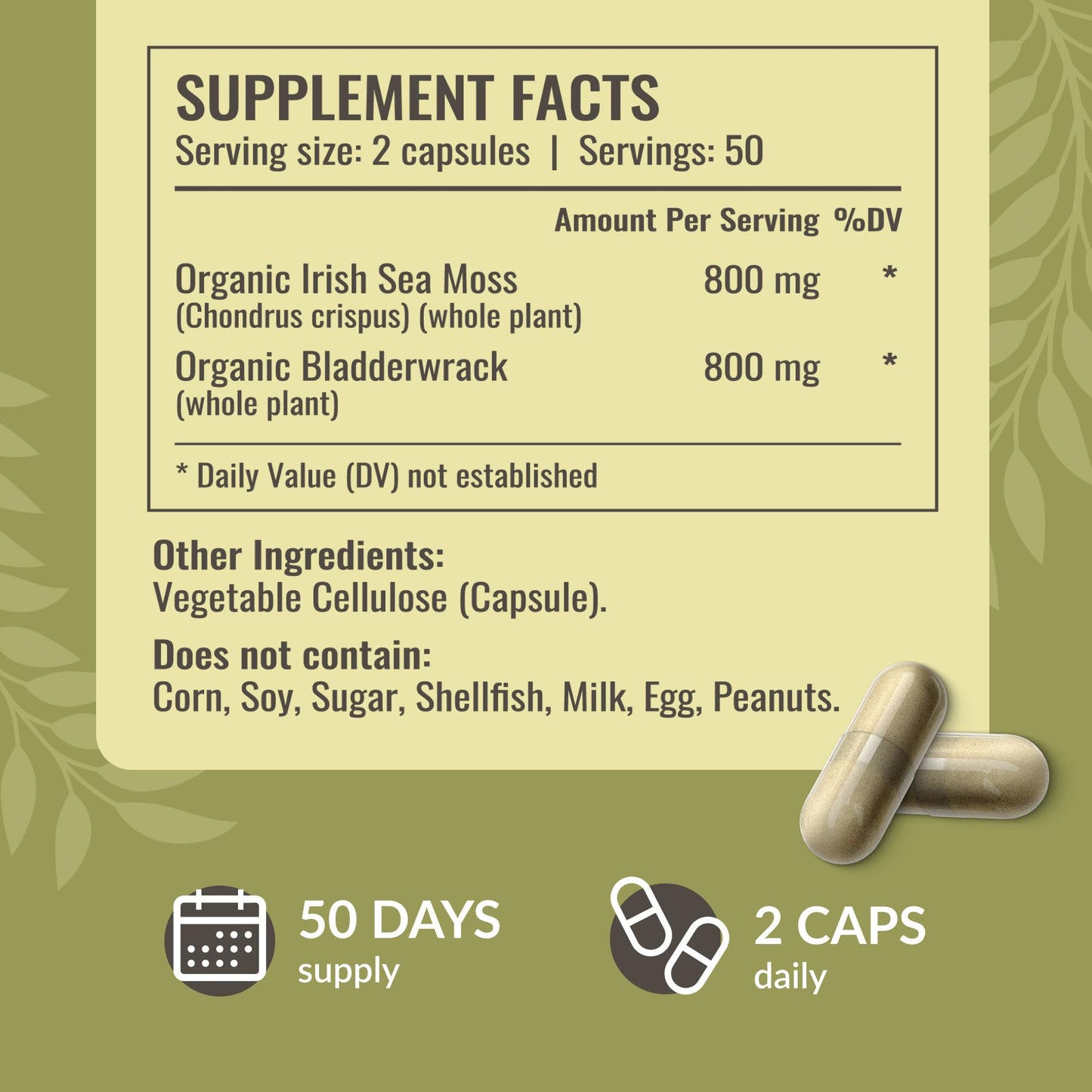 HERBAMAMA Sea Moss and Bladderwrack Capsules - 1600mg Irish Sea Moss for Immune Support - Vegan, Non-GMO Immunity Supplement for Overall Support